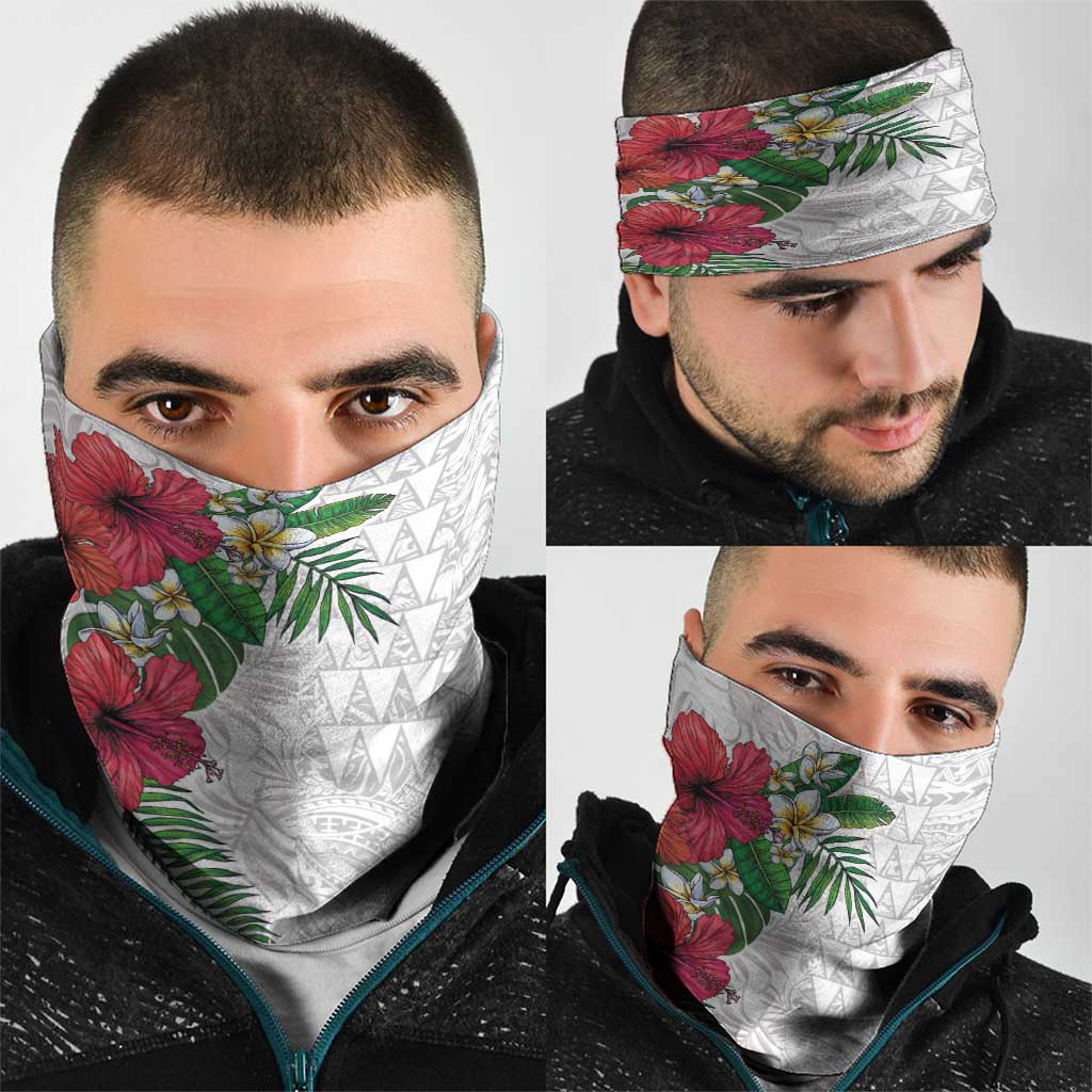 Hawaiian Tropical Plants Neck Gaiter Kakau Tattoo and Polynesian Pattern Half White Color LT03 - Polynesian Pride