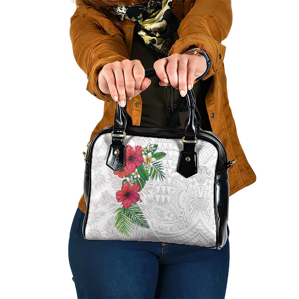 Hawaiian Tropical Plants Shoulder Handbag Kakau Tattoo and Polynesian Pattern Half White Color LT03 One Size White - Polynesian Pride