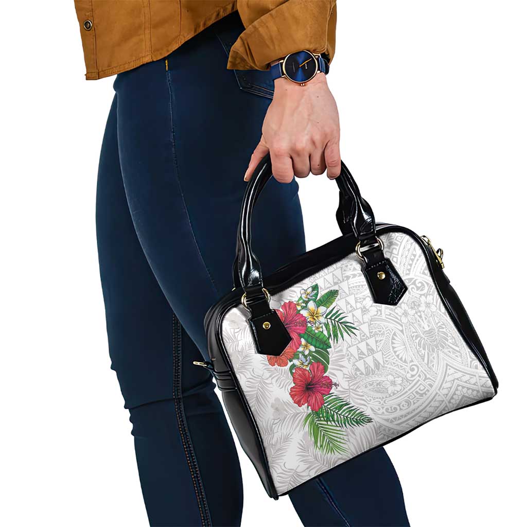 Hawaiian Tropical Plants Shoulder Handbag Kakau Tattoo and Polynesian Pattern Half White Color LT03 - Polynesian Pride