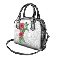 Hawaiian Tropical Plants Shoulder Handbag Kakau Tattoo and Polynesian Pattern Half White Color LT03 - Polynesian Pride