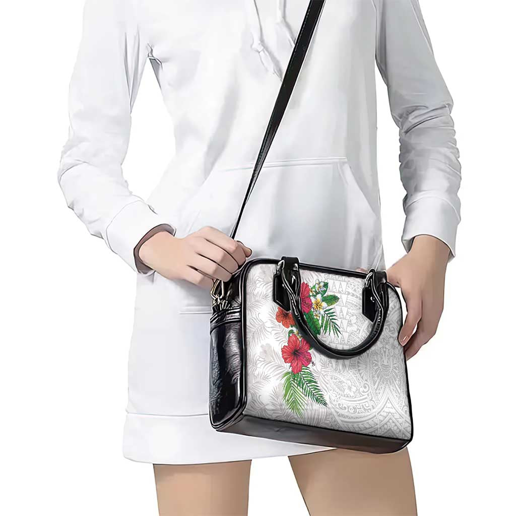 Hawaiian Tropical Plants Shoulder Handbag Kakau Tattoo and Polynesian Pattern Half White Color LT03 - Polynesian Pride