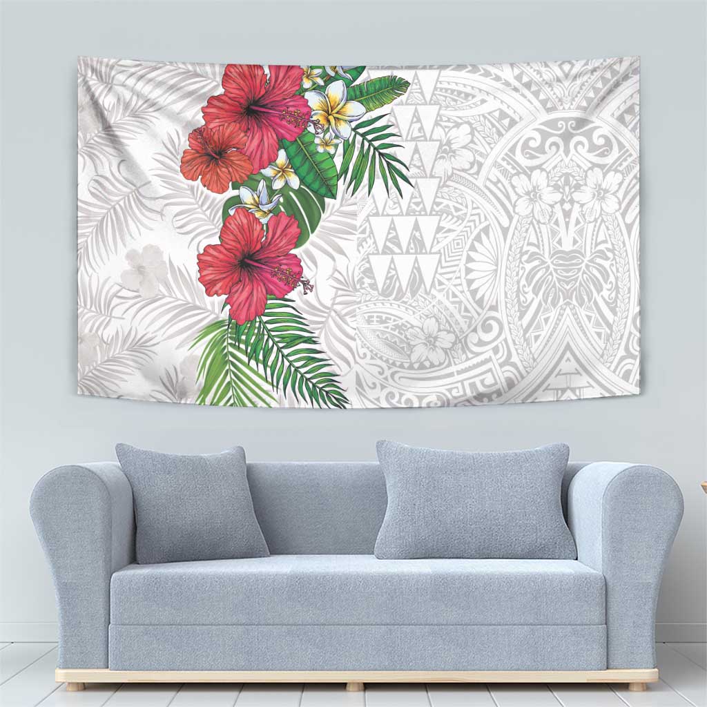 Hawaiian Tropical Plants Tapestry Kakau Tattoo and Polynesian Pattern Half White Color LT03 - Polynesian Pride