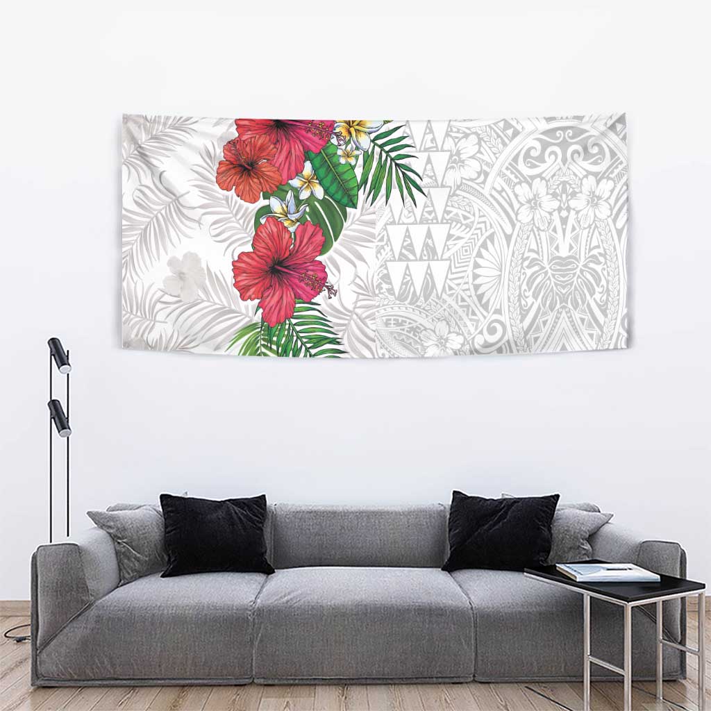 Hawaiian Tropical Plants Tapestry Kakau Tattoo and Polynesian Pattern Half White Color LT03 - Polynesian Pride