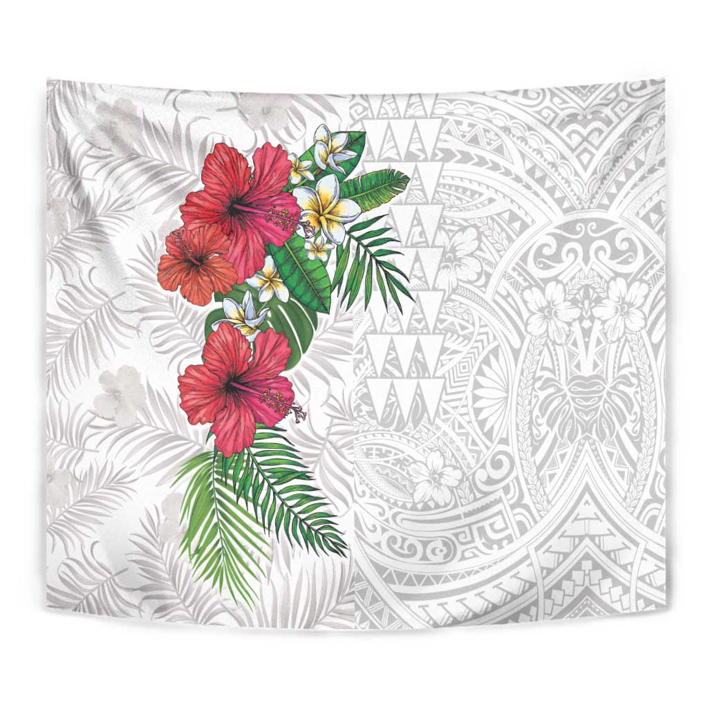 Hawaiian Tropical Plants Tapestry Kakau Tattoo and Polynesian Pattern Half White Color LT03 - Polynesian Pride