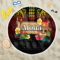 Hawaiian Elements and Polynesian Tattoo Beach Blanket LT03 One Size 150cm Black - Polynesian Pride