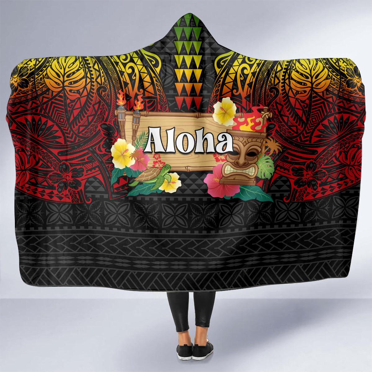 Hawaiian Elements and Polynesian Tattoo Hooded Blanket LT03 - Polynesian Pride