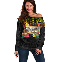 Hawaiian Elements and Polynesian Tattoo Off Shoulder Sweater LT03 Women Black - Polynesian Pride