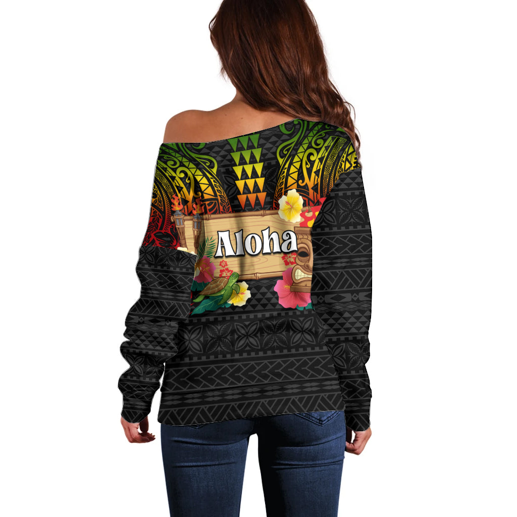 Hawaiian Elements and Polynesian Tattoo Off Shoulder Sweater LT03 - Polynesian Pride
