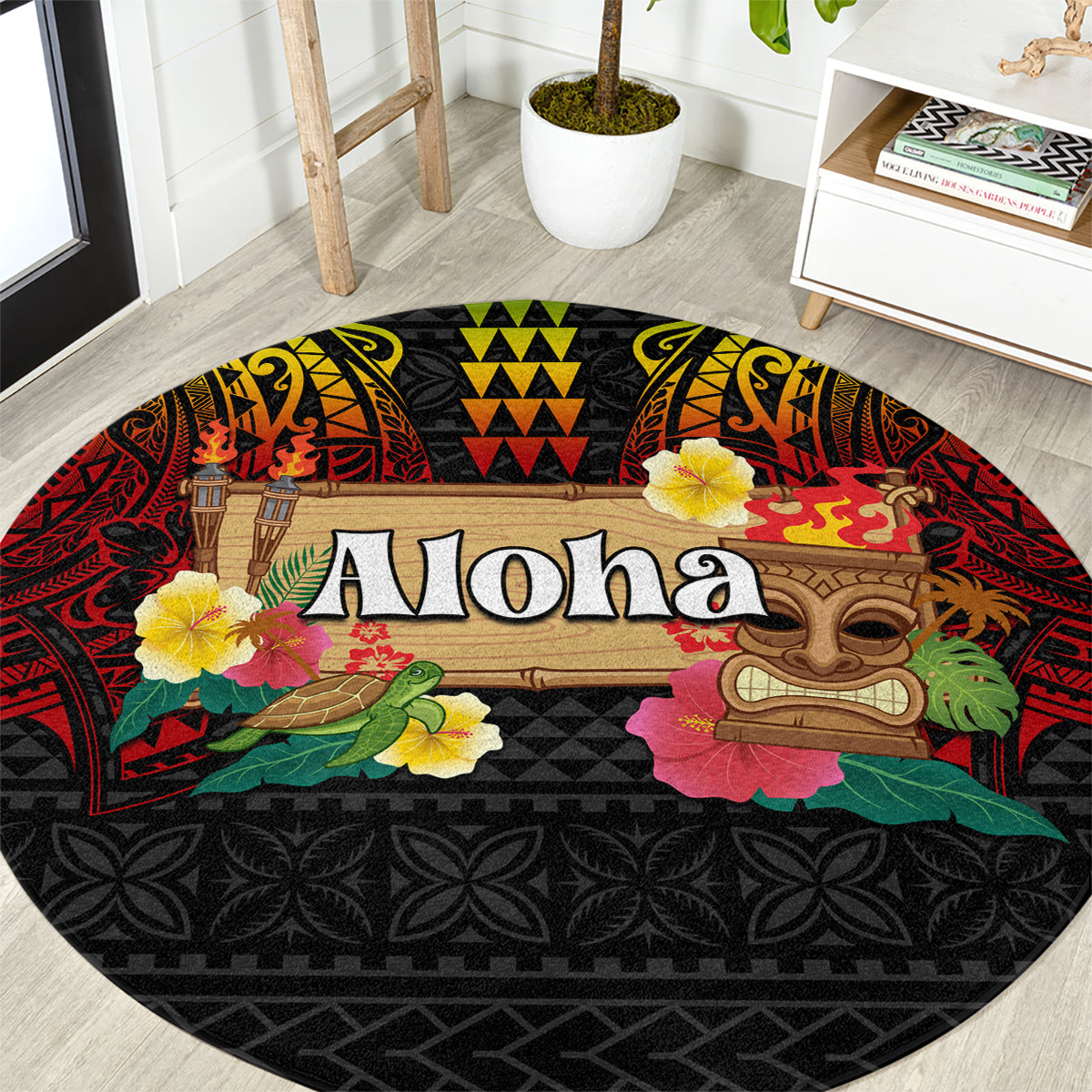 Hawaiian Elements and Polynesian Tattoo Round Carpet LT03 Black - Polynesian Pride