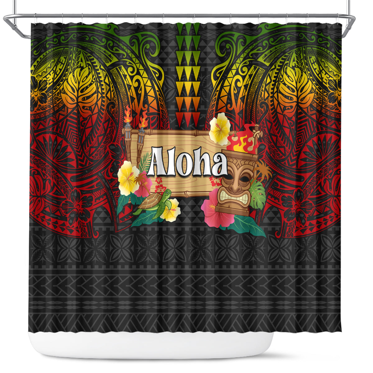 Hawaiian Elements and Polynesian Tattoo Shower Curtain LT03 Black - Polynesian Pride