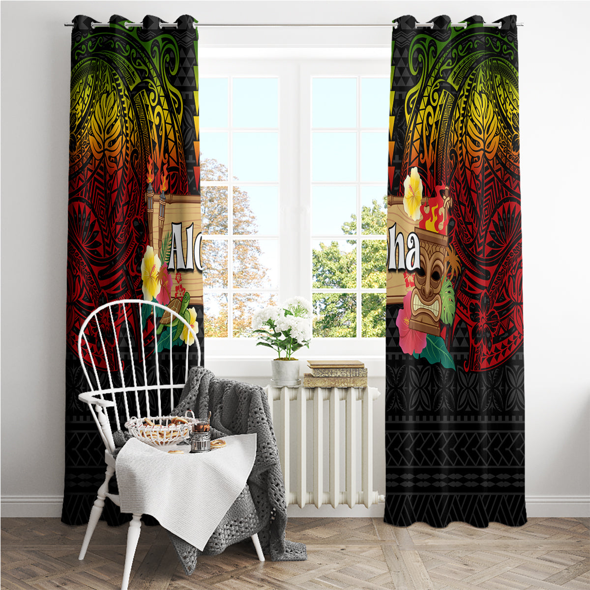 Hawaiian Elements and Polynesian Tattoo Window Curtain LT03 - Polynesian Pride
