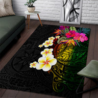 Hawaii Plumeria Area Rug Polynesian Tattoo and Hibiscus LT03 Black - Polynesian Pride