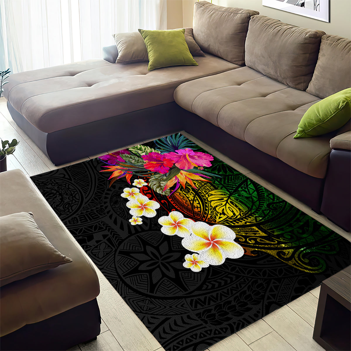 Hawaii Plumeria Area Rug Polynesian Tattoo and Hibiscus LT03 - Polynesian Pride