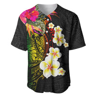 Hawaii Plumeria Baseball Jersey Polynesian Tattoo and Hibiscus LT03 Black - Polynesian Pride