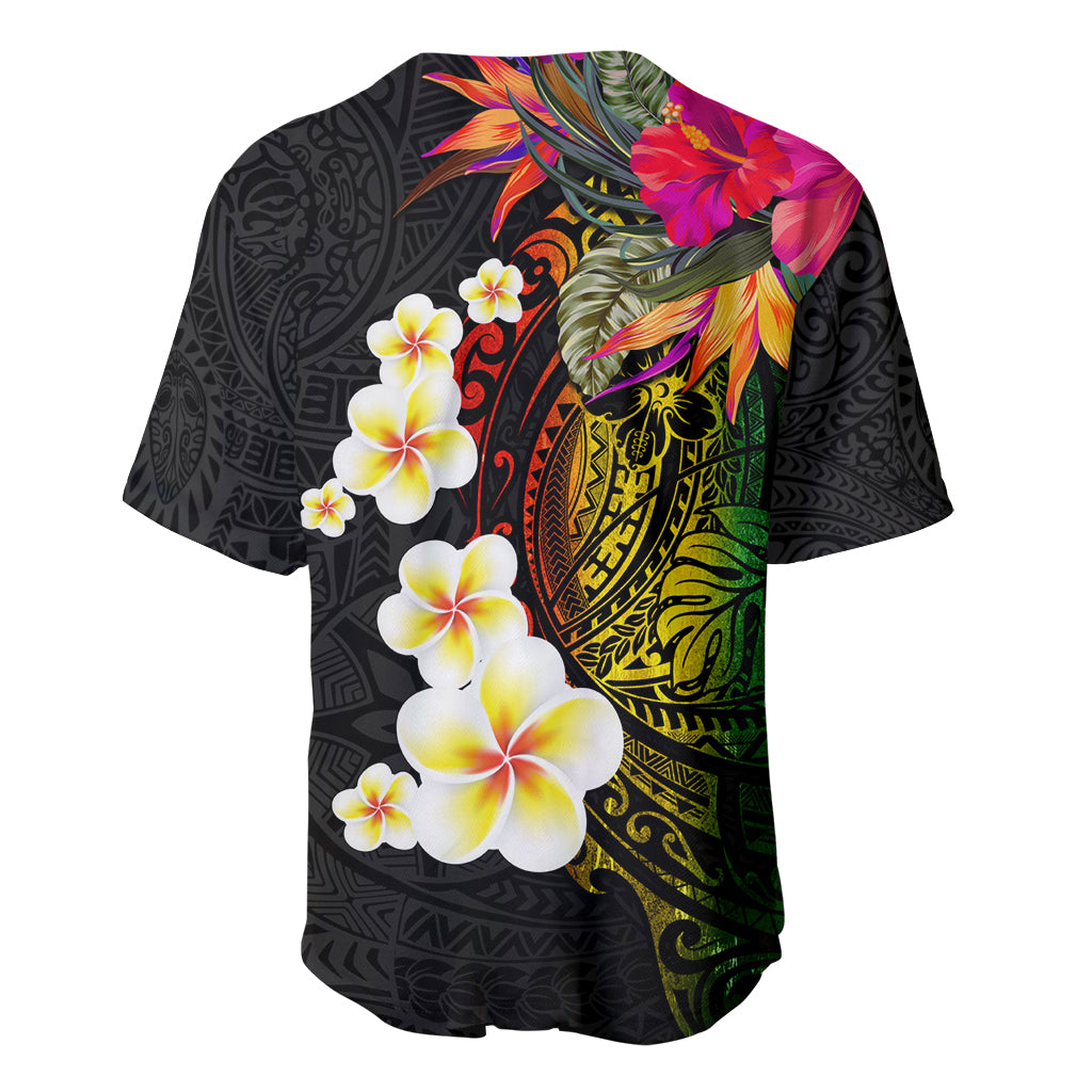 Hawaii Plumeria Baseball Jersey Polynesian Tattoo and Hibiscus LT03 - Polynesian Pride