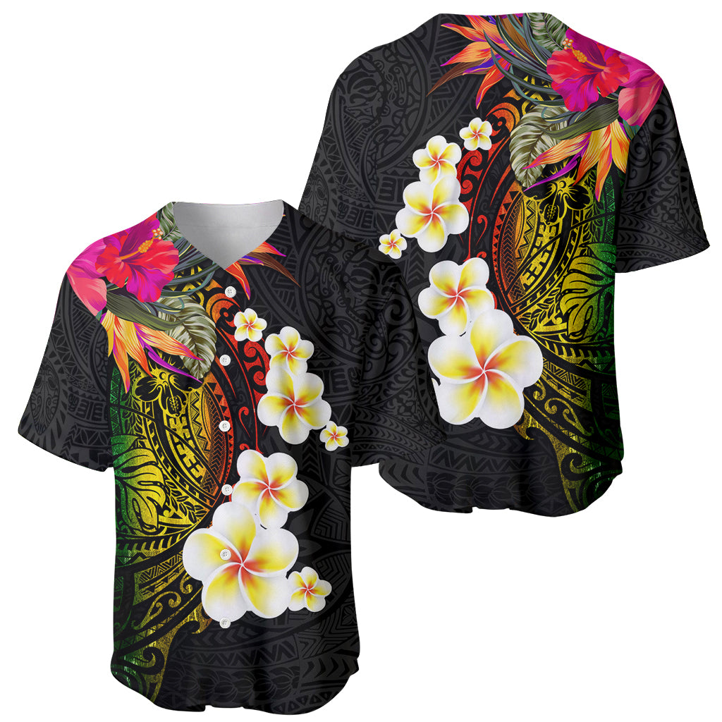 Hawaii Plumeria Baseball Jersey Polynesian Tattoo and Hibiscus LT03 - Polynesian Pride
