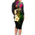 Hawaii Plumeria Family Matching Long Sleeve Bodycon Dress and Hawaiian Shirt Polynesian Tattoo and Hibiscus