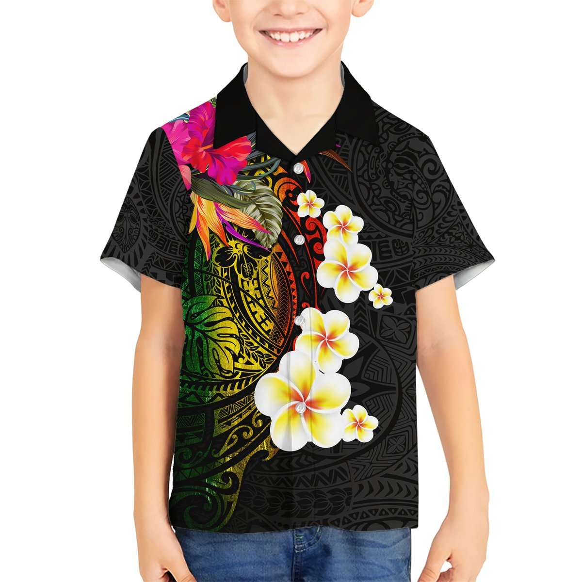 Hawaii Plumeria Hawaiian Shirt Polynesian Tattoo and Hibiscus LT03 - Polynesian Pride