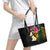 Hawaii Plumeria Leather Tote Bag Polynesian Tattoo and Hibiscus