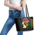 Hawaii Plumeria Leather Tote Bag Polynesian Tattoo and Hibiscus