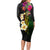 Hawaii Plumeria Long Sleeve Bodycon Dress Polynesian Tattoo and Hibiscus