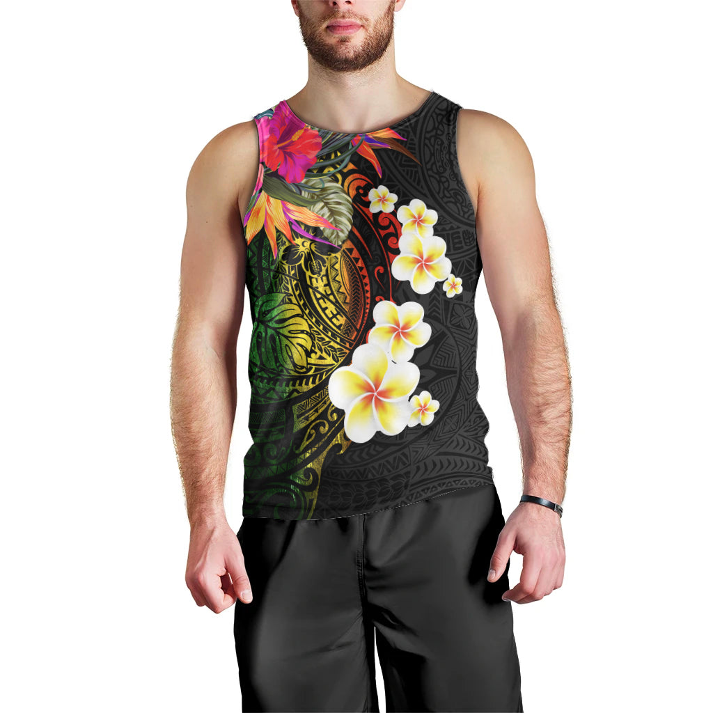Hawaii Plumeria Men Tank Top Polynesian Tattoo and Hibiscus LT03 - Polynesian Pride