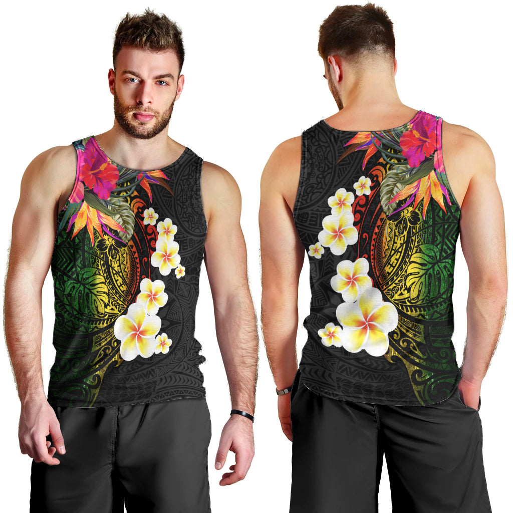 Hawaii Plumeria Men Tank Top Polynesian Tattoo and Hibiscus LT03 - Polynesian Pride