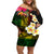 Hawaii Plumeria Off Shoulder Short Dress Polynesian Tattoo and Hibiscus