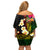 Hawaii Plumeria Off Shoulder Short Dress Polynesian Tattoo and Hibiscus