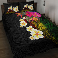 Hawaii Plumeria Quilt Bed Set Polynesian Tattoo and Hibiscus LT03 Black - Polynesian Pride