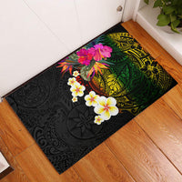 Hawaii Plumeria Rubber Doormat Polynesian Tattoo and Hibiscus LT03 Black - Polynesian Pride