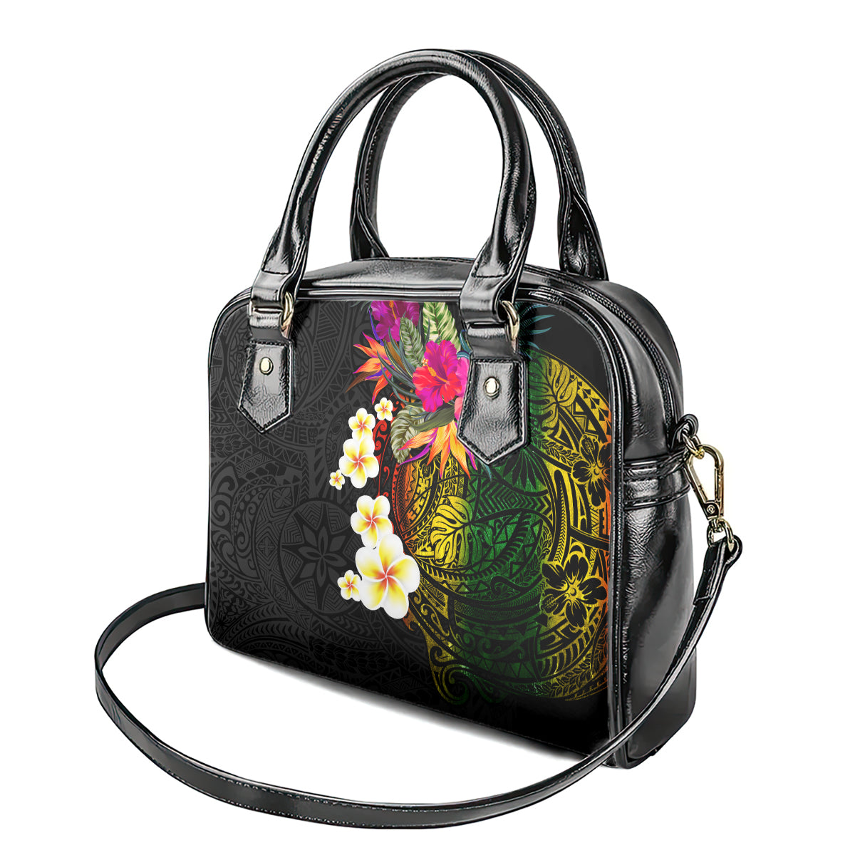 Hawaii Plumeria Shoulder Handbag Polynesian Tattoo and Hibiscus LT03 - Polynesian Pride