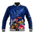 New Zealand Tuatara Baseball Jacket Silver Fern Hibiscus and Tribal Maori Pattern Blue Color