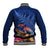 New Zealand Tuatara Baseball Jacket Silver Fern Hibiscus and Tribal Maori Pattern Blue Color