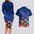 New Zealand Tuatara Couples Matching Long Sleeve Bodycon Dress and Hawaiian Shirt Silver Fern Hibiscus and Tribal Maori Pattern Blue Color