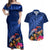 New Zealand Tuatara Couples Matching Off Shoulder Maxi Dress and Hawaiian Shirt Silver Fern Hibiscus and Tribal Maori Pattern Blue Color