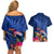 New Zealand Tuatara Couples Matching Off Shoulder Short Dress and Hawaiian Shirt Silver Fern Hibiscus and Tribal Maori Pattern Blue Color