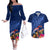 New Zealand Tuatara Couples Matching Off The Shoulder Long Sleeve Dress and Hawaiian Shirt Silver Fern Hibiscus and Tribal Maori Pattern Blue Color