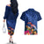 New Zealand Tuatara Couples Matching Off The Shoulder Long Sleeve Dress and Hawaiian Shirt Silver Fern Hibiscus and Tribal Maori Pattern Blue Color