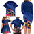 New Zealand Tuatara Family Matching Long Sleeve Bodycon Dress and Hawaiian Shirt Silver Fern Hibiscus and Tribal Maori Pattern Blue Color