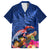 New Zealand Tuatara Family Matching Off The Shoulder Long Sleeve Dress and Hawaiian Shirt Silver Fern Hibiscus and Tribal Maori Pattern Blue Color