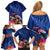 New Zealand Tuatara Family Matching Off Shoulder Short Dress and Hawaiian Shirt Silver Fern Hibiscus and Tribal Maori Pattern Blue Color