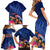 New Zealand Tuatara Family Matching Short Sleeve Bodycon Dress and Hawaiian Shirt Silver Fern Hibiscus and Tribal Maori Pattern Blue Color