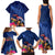 New Zealand Tuatara Family Matching Tank Maxi Dress and Hawaiian Shirt Silver Fern Hibiscus and Tribal Maori Pattern Blue Color