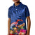 New Zealand Tuatara Kid Polo Shirt Silver Fern Hibiscus and Tribal Maori Pattern Blue Color