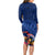 New Zealand Tuatara Long Sleeve Bodycon Dress Silver Fern Hibiscus and Tribal Maori Pattern Blue Color