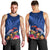 New Zealand Tuatara Men Tank Top Silver Fern Hibiscus and Tribal Maori Pattern Blue Color