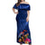 New Zealand Tuatara Off Shoulder Maxi Dress Silver Fern Hibiscus and Tribal Maori Pattern Blue Color