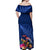 New Zealand Tuatara Off Shoulder Maxi Dress Silver Fern Hibiscus and Tribal Maori Pattern Blue Color