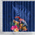 New Zealand Tuatara Shower Curtain Silver Fern Hibiscus and Tribal Maori Pattern Blue Color